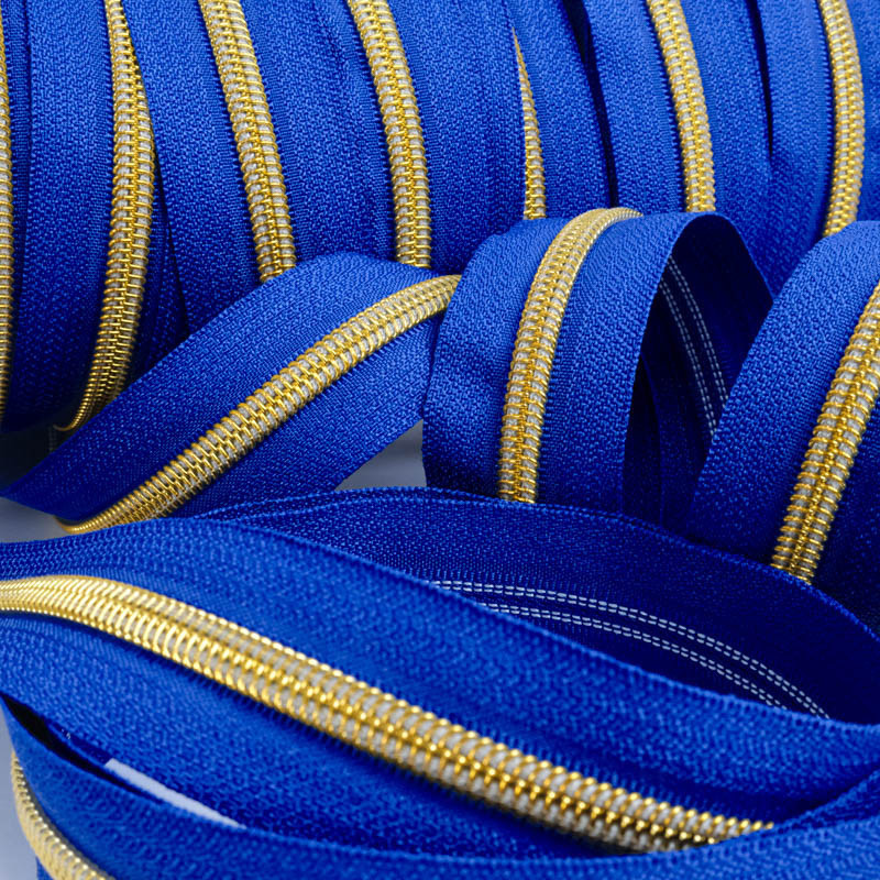 3mm Royal Blue and Gold Zipper by the Yard - Maison Klem